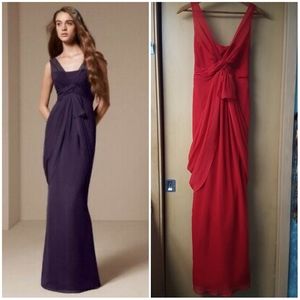 White by Vera Wang V Neck Red Chiffon Column Dress